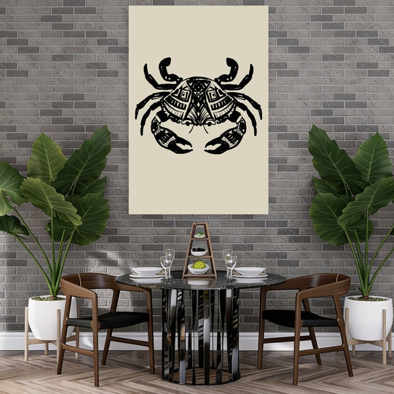 Black Tribal Crab Geometric Crab Ocean Beach Wall Art Print 1 Piece Wrapped Canvas Wall Art, 152.4cm H x 101.6cm W