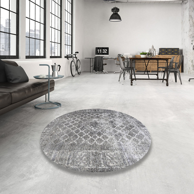 Tapis beige/gris/brun clair traditionnel Appistoki, Rond 4 pi