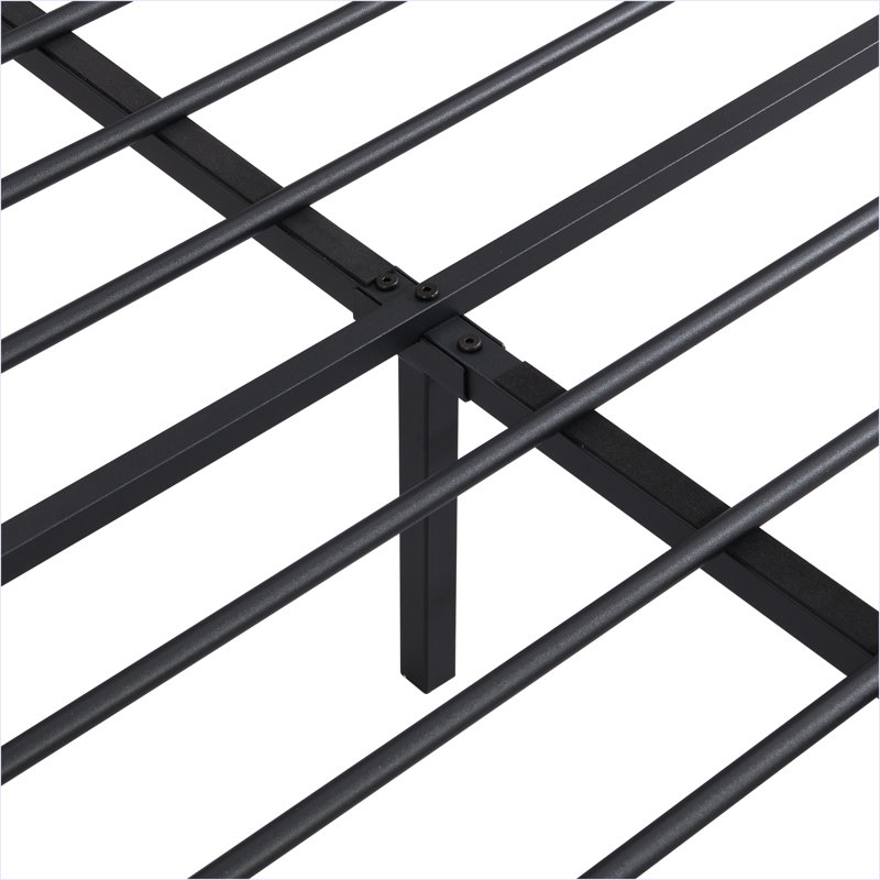 Structure de lit avec tête de lit, station de charge et lumières DEL, lit plateforme tapissier avec lattes en métal lourd