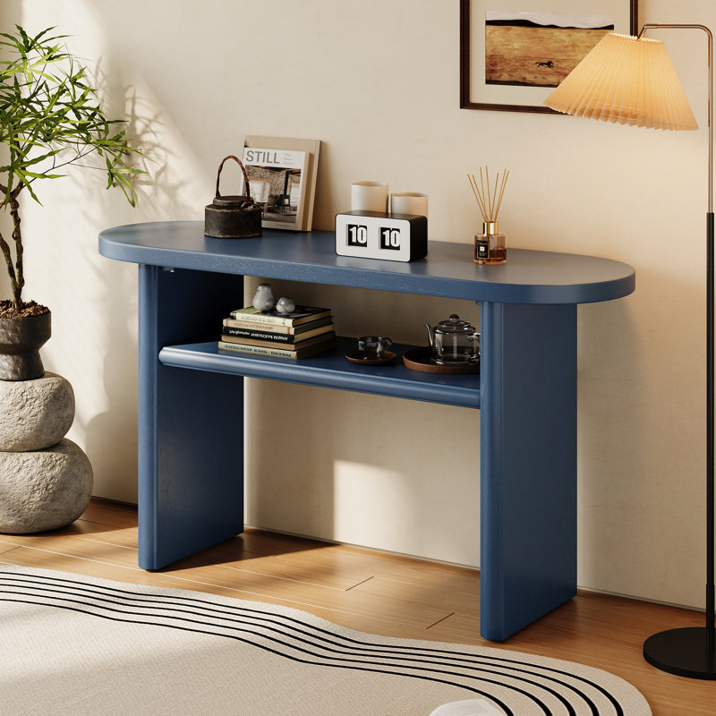 Console Table with Rounded Edges and Sturdy Shelf, Navy