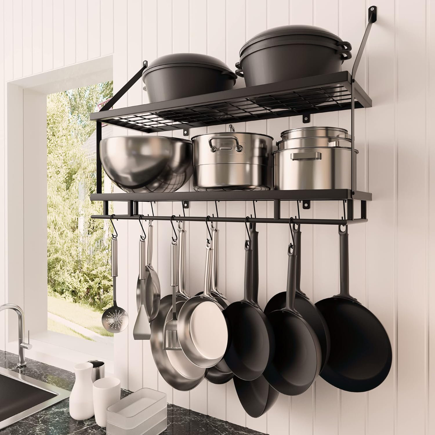 Prep & Savour Stainless Steel Rectangle Wall Mounted Pot Rack | Wayfair