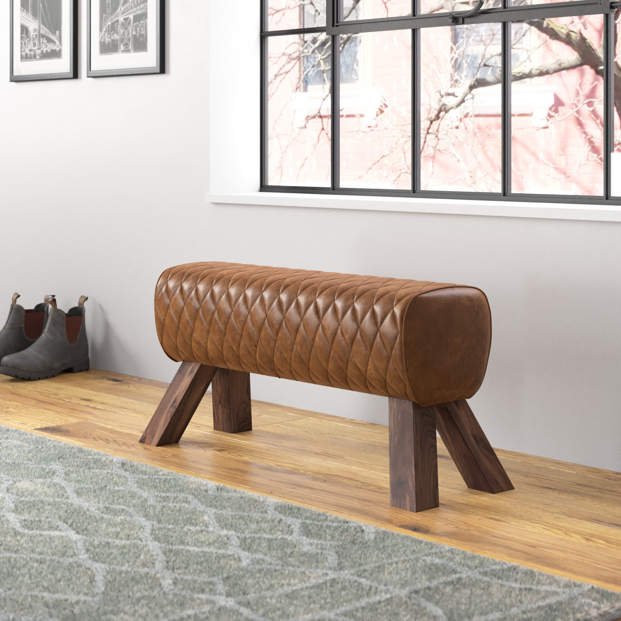 Leather shop upholstered bench