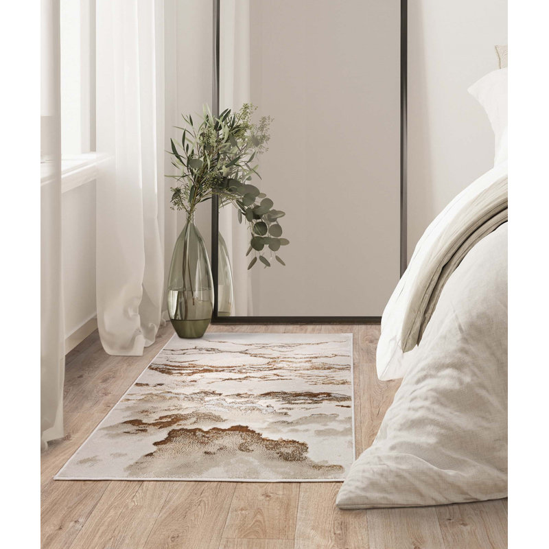 Aurora AU17 Linea Metallic Beige Area Rug, Rectangle 80 x 150cm