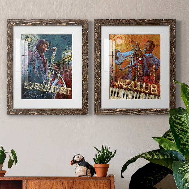 Bourbon Street Blues - ensemble de 2 reproductions sur papier, H 24 po x l 36 po x P 1,5 po, Papier, cadre noyer, Blanc