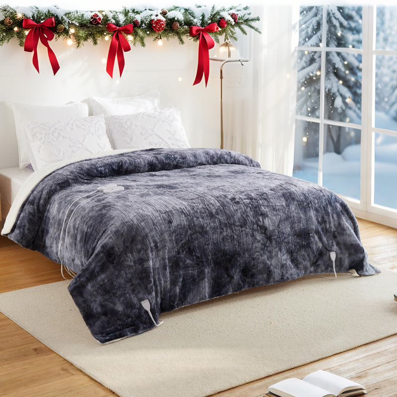 Heated Throw Blanket, Grey, 254cm L x 228.6cm W