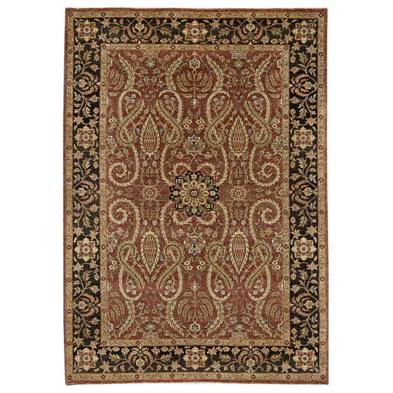 Tapis rouge et noir noué à la main de haute qualité