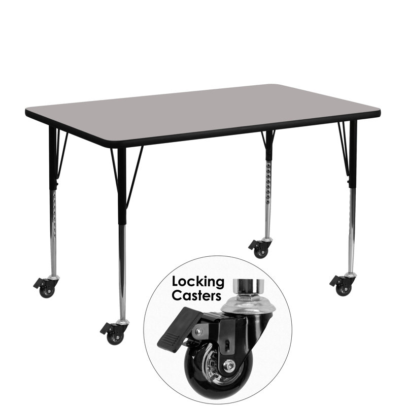 Gray Adjustable Rectangular Laminate Activity Table with Wheels