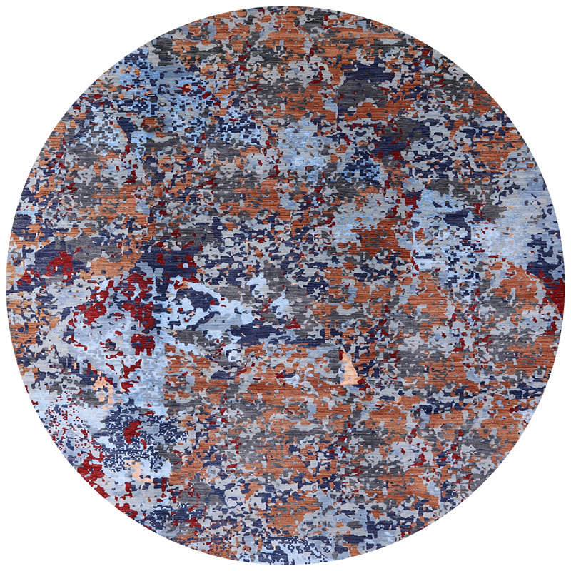 Tapis bleu / orange / rouge, Rond 5 pi