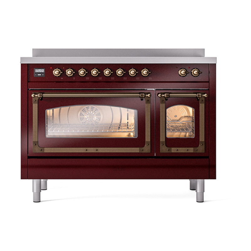 ILVE Nostalgie II Noblesse 48 in Induction Range, 6 Induction Elements (Glass Door), Burgundy/Burnished