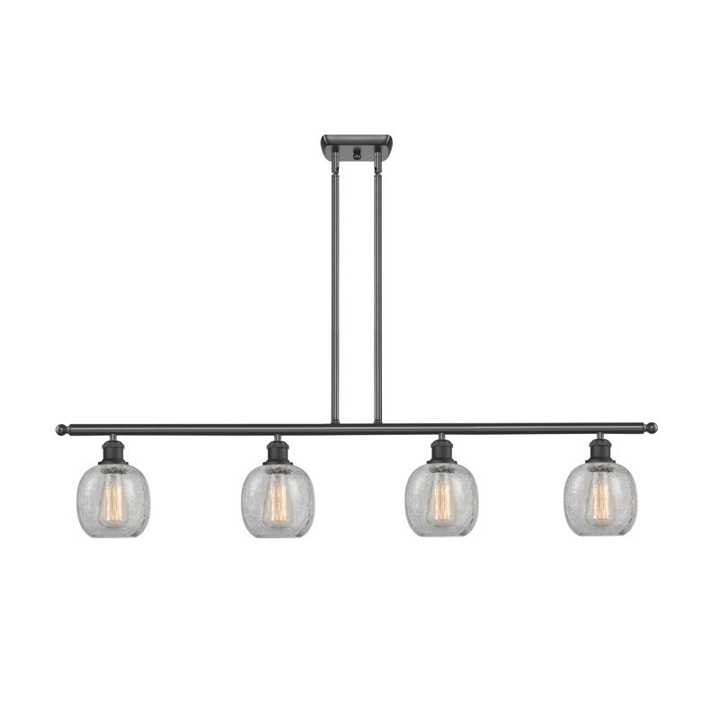 Luminaire suspendu linéaire à 4 lumières pour îlot de cuisine Carlucci, Noir mat, Ampoule non incluse, Transparence craquelée