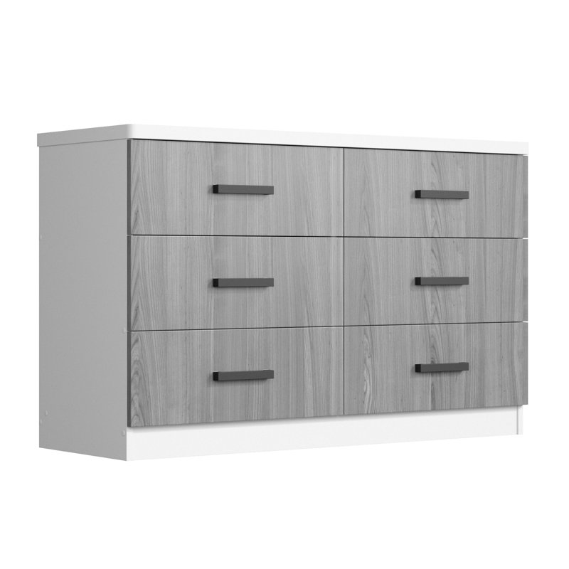 Commode 6 tiroirs Barstis, Blanc / gris