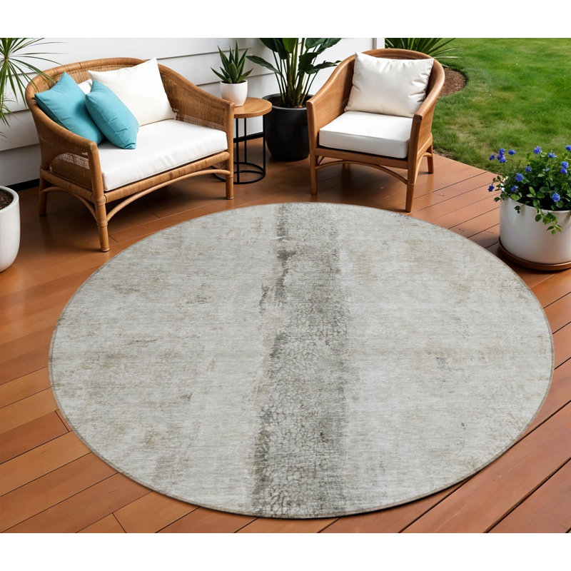 Tapis d'intérieur rond lavable abstrait beige et gris 8 'Taupe