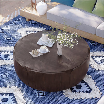 Table basse d'intérieur ronde 35,63 ", table basse centrale à grain de bois moderne, robuste MGO (oxyde de magnésium) imperméable, table sans assemblage pour patio, jardin, cour arrière, salon