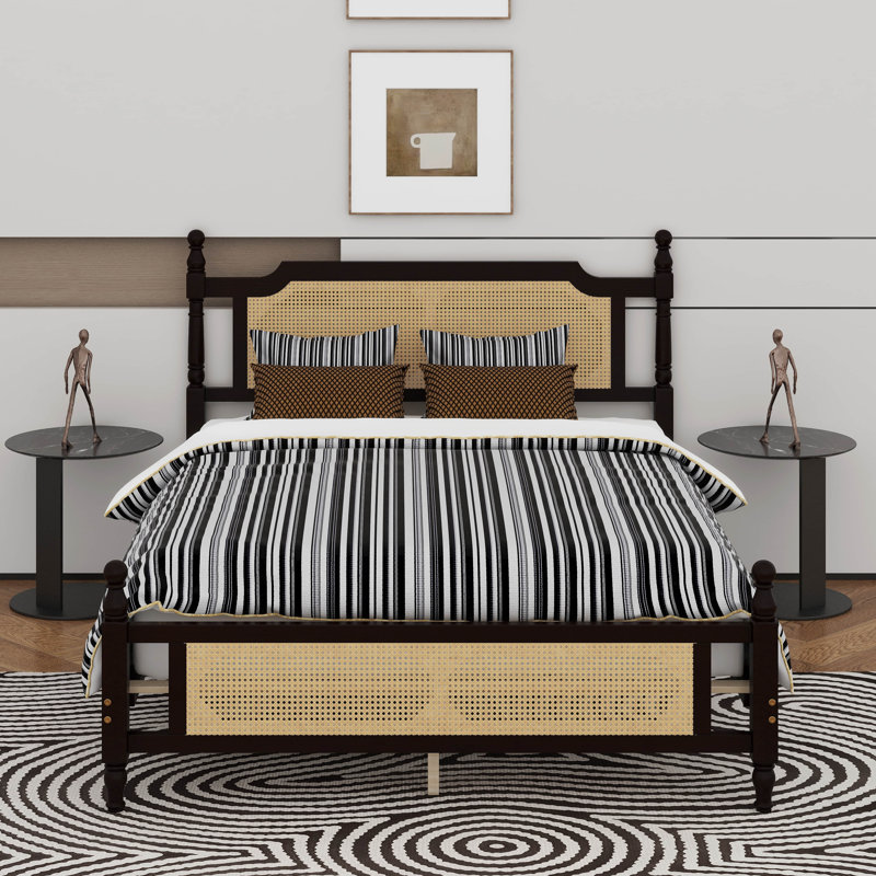 Tête de lit avec rangement sous le lit, Grand lit, Noyer, Veneer