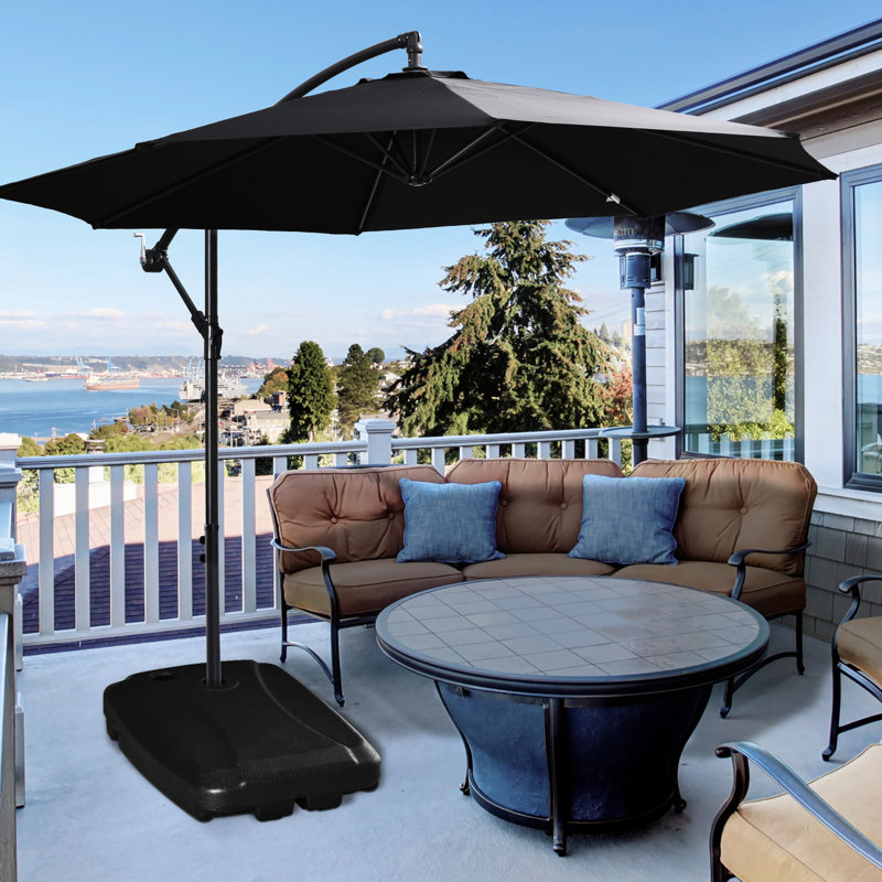 Base de parasol robuste, 165 lb Capacité, portable avec roues, noir, eau ou sable remplissable, porte-à-faux insonorisé eau / sable, déformation