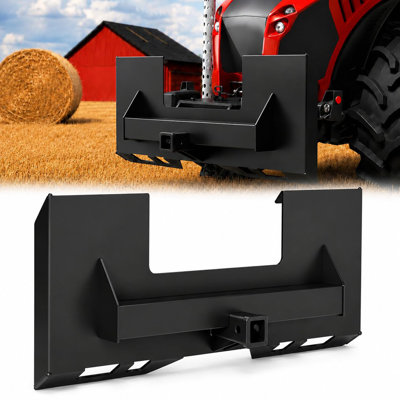 Heavy-Duty Skid Steer Quick Attach Mount Plate, 1/4" Steel Global Adapter - 2" Trailer Hitch Receiver - 3000 lb Rated - Weld-On - Orange- Includes Gloves
