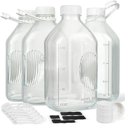 4 pots à lait en verre de 64 oz avec poignée, couvercle et bec verseur transparent Syntic
