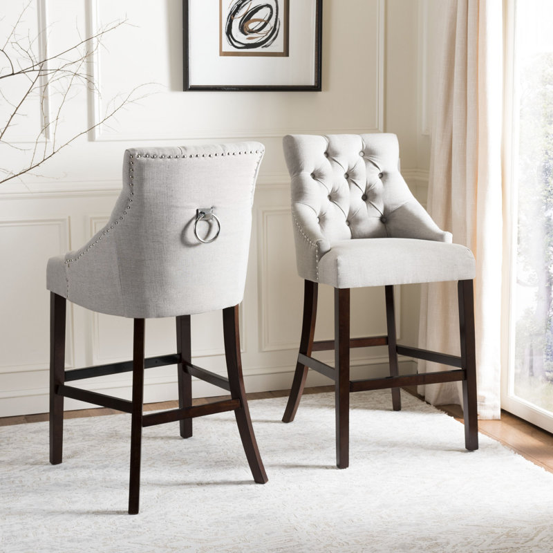 Balyon Upholstered Counter Stool, Velvet-Gray, Bar Stool (30" Seat Height)