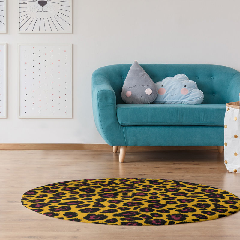 Imprimé animalier jaune/noir/rouge Tapis décoratif, Rond 5 pi