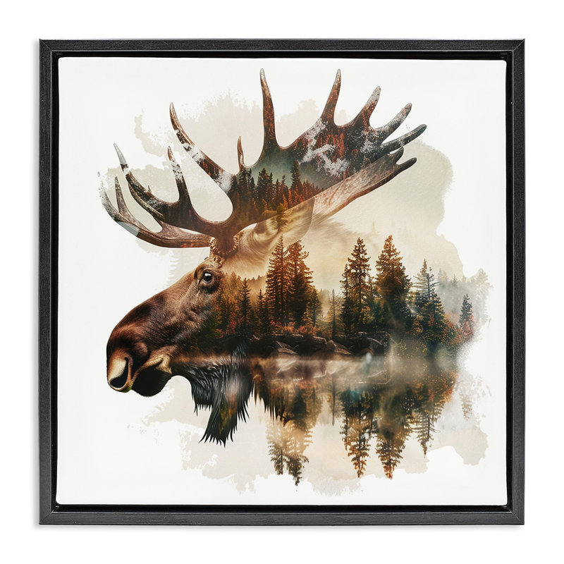 Moose Antlers Silhouette Framed Floater Canvas Wall Art by LSR Design Studio, Jet Black Floater Frame, 18" H x 18" W