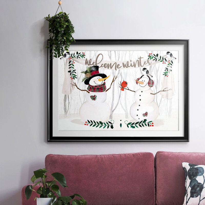 Folk Snowman Forest Collection A, reproduction d'art sur papier, Noir, H 27 po x l 39 po x P 1,5 po