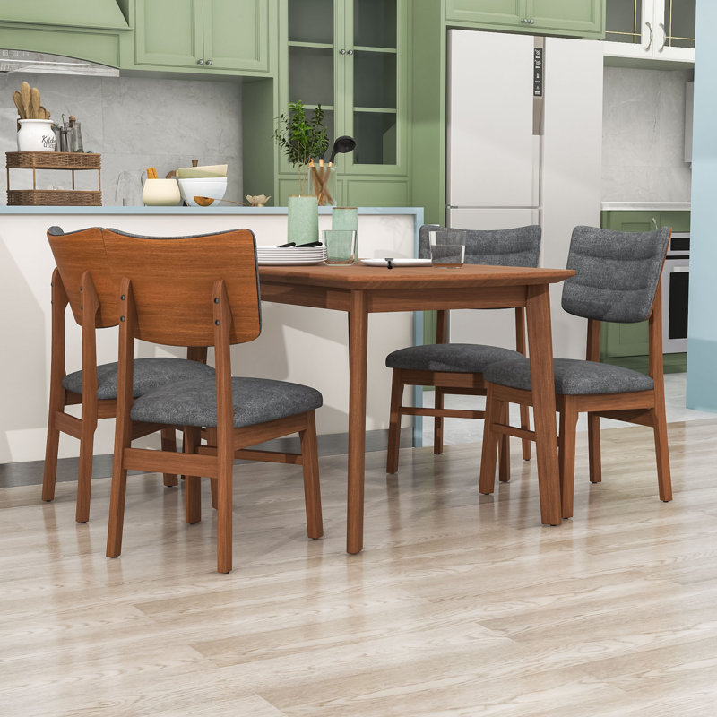 Ensemble de table de salle à manger 5 pièces en bois avec chaises rembourrées