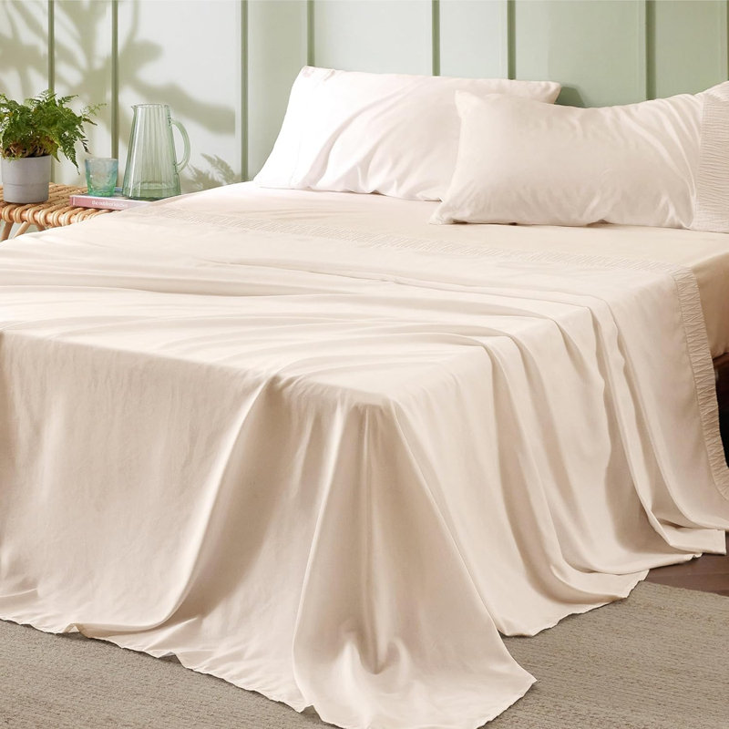 Ensemble de draps en microfibre de literie de luxe Hotel, Très grand , Beige clair