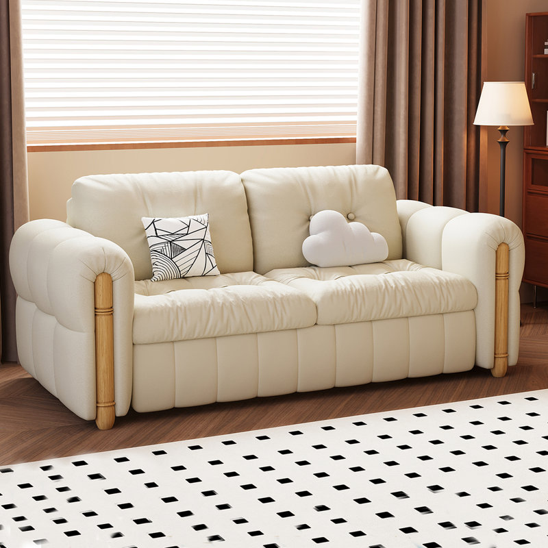 Canapé de salon extensible en cuir crème, 33.5" H x 70.9" W x 32.3" D