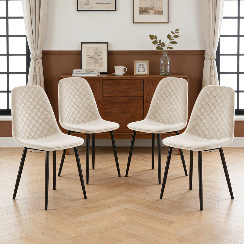 Kaylani Modern Upholstered Dining Chair, Beige Velvet, Black, 4