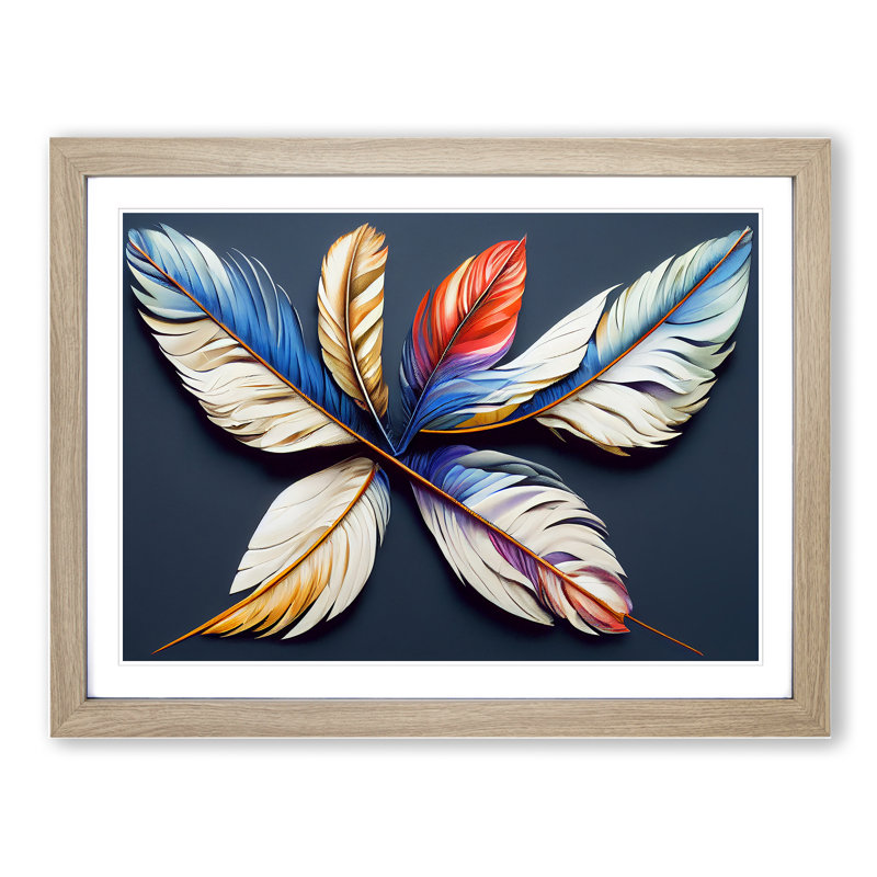 Incredible Bird Feathers 1 Piece Single Picture Frame Wall Art, 46cm H x 64cm W x 2cm D, Oak