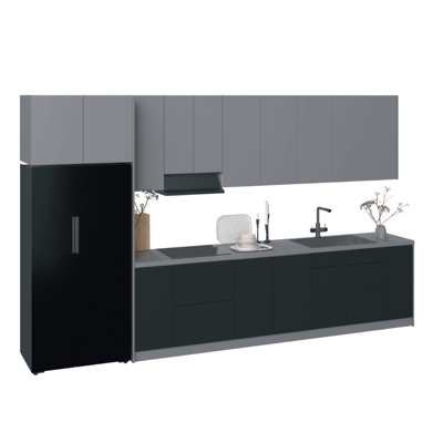 WALLKITCHENS FK-TIME 157 W x 24 D x 96 H Medium Density Fiberboard (MDF) Modern Full Kitchen in Black & Gray 