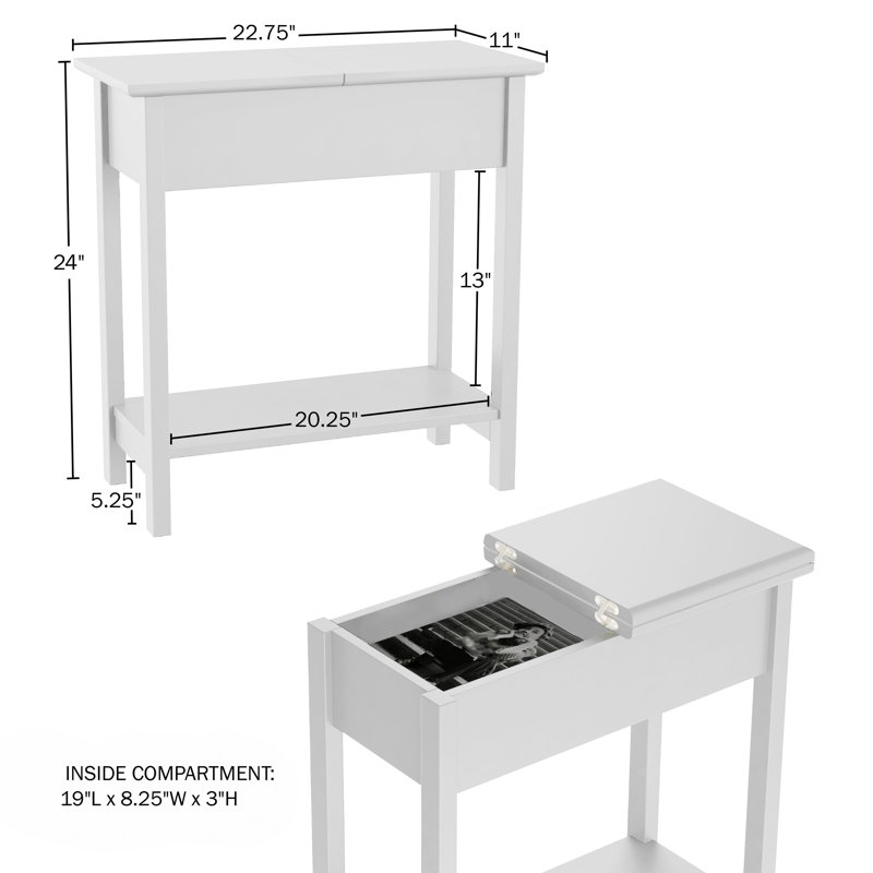 Verrill Flip Top Console Table – 2 Piece Living Room End Tables with Hidden Hinged Storage Compartment and Lower Shelf, White
