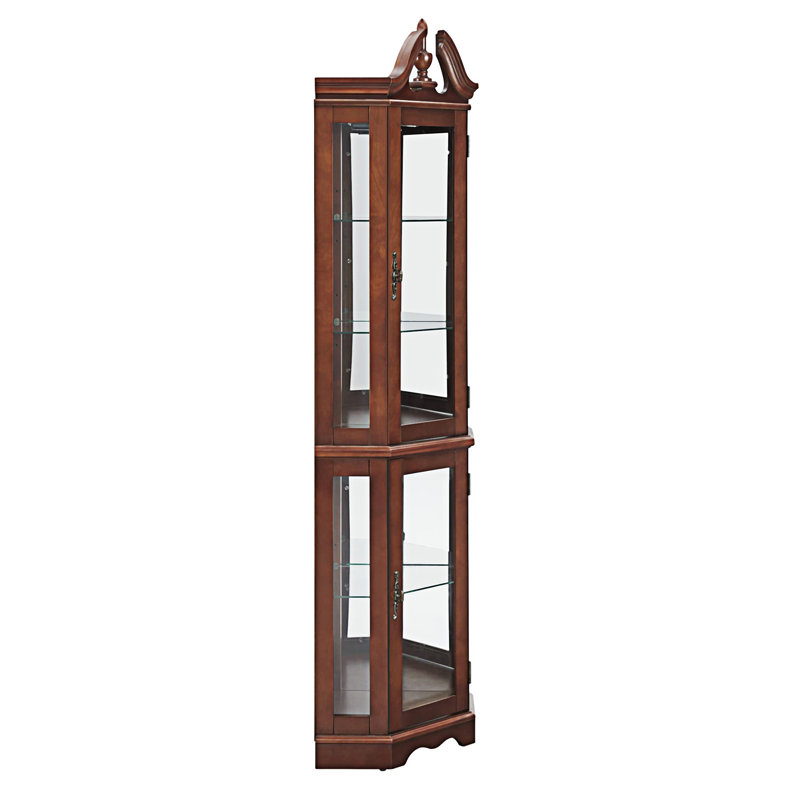 Walnut Corner Lighted Curio Cabinet with Glass Shelves