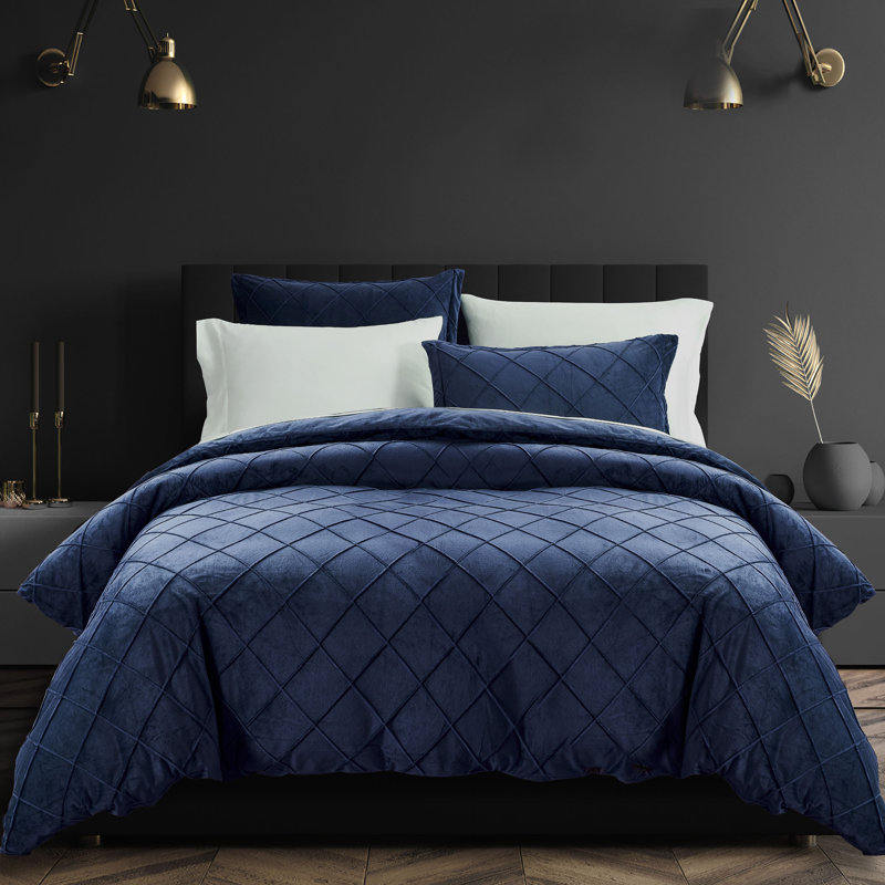 Ensemble de housse de couette Treselle, Housse de couette pour très grand lit et 2 très, Bleu marine