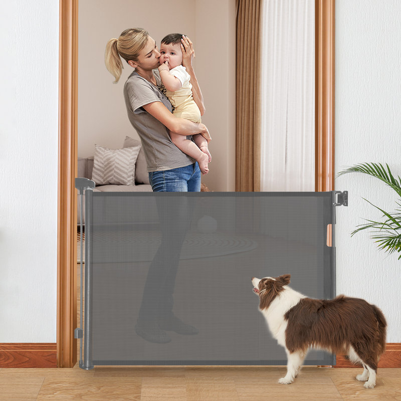 Barrière de sécurité en maille pour bébé 55 "/ 71" rétractable pour escaliers, H 33 po x l 55 po x P 2 po, Gris