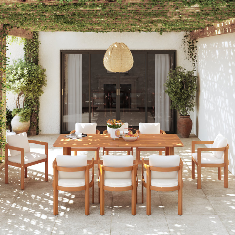 6 - Person Acacia Wood Patio Dining Set With Rectangular Table, 6