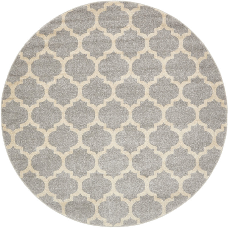 Tapis à motif géométrique gris Molly, Rond 8 pi