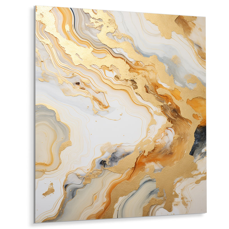 «Gold and White Marble River» sur métal, H 32 po x l 24 po x P 1 po