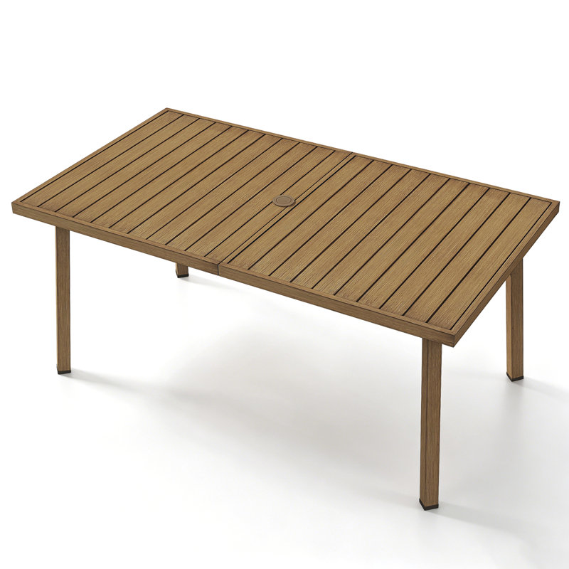 Patio Dining Table Rectangular Table for 6 Aluminum All-Weather for Backyard Garden and Poolside (Brown), Teak