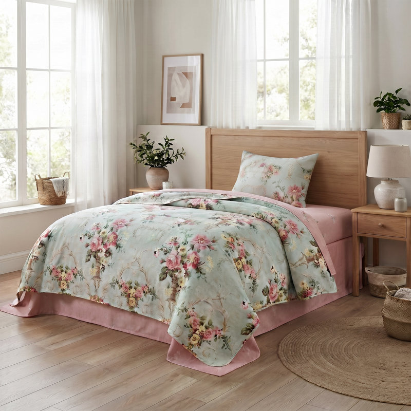 Ensemble de couvre-lit floral 100% coton, Twin XL Coverlet + 2 Additional Pieces