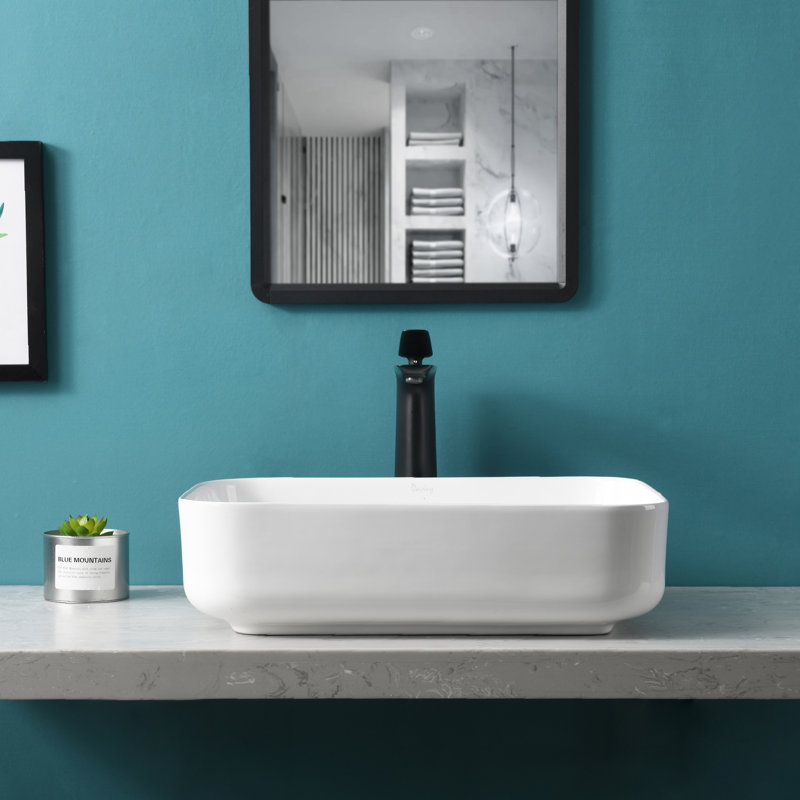 Davivy 15.6'' Ceramic Rectangular Bathroom Sink, White
