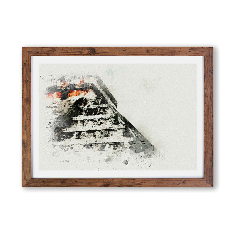 Mayan Pyramids Of Chichen Itza - Single Picture Frame Painting, 45cm H x 63cm W x 2cm D, Walnut