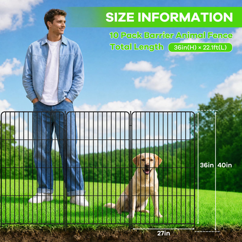 91 cm H x 673 cm W Galvanised Steel Fencing Kits Fencing with 10 Panel(s) Included