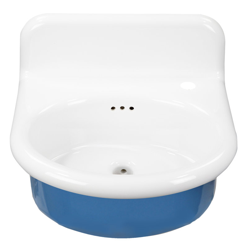 Lavabo de salle de bain mural rond en argile réfractaire 20 pouces Nantucket Sinks, Bleu / blanc