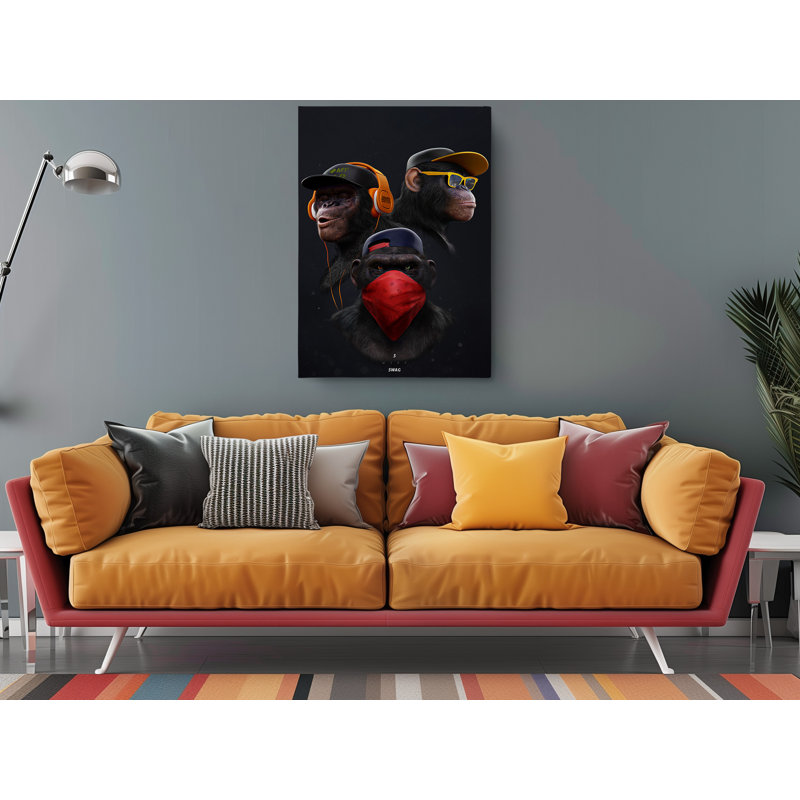 " Three Wise Swag Monkey ", 60" H x 40" W x 1" D