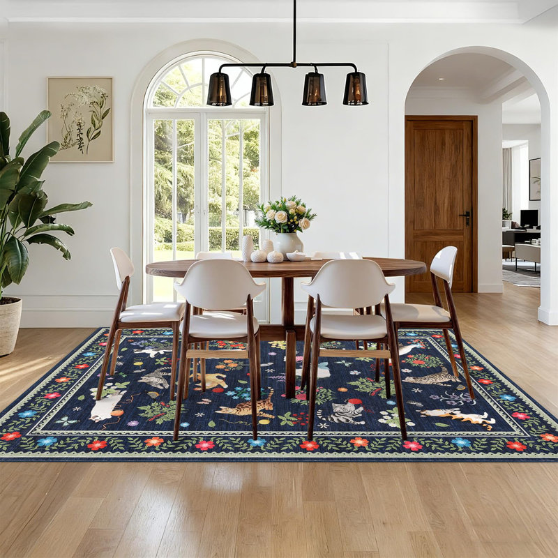 Animal Print Machine Printed Area Rug, Blue, Rectangle 120 x 170 cm