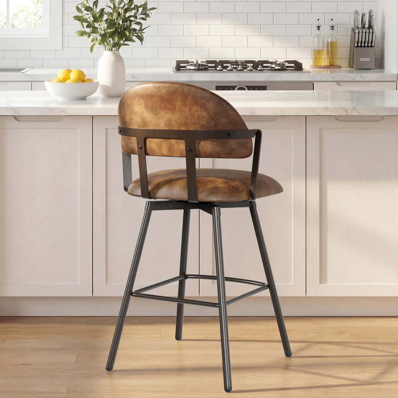 Tabouret de comptoir pivotant rembourré avec structure en métal, Brun, Simple