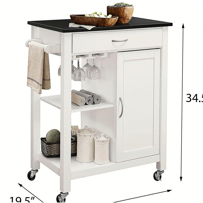 Chariot de cuisine noir et blanc avec 1 armoire