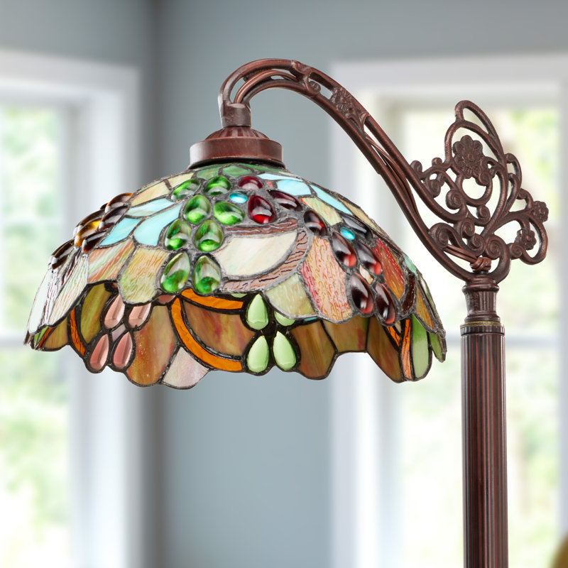 60"H Victoria Brown Candlestick Base With Stained Glass Dome Shade Floor