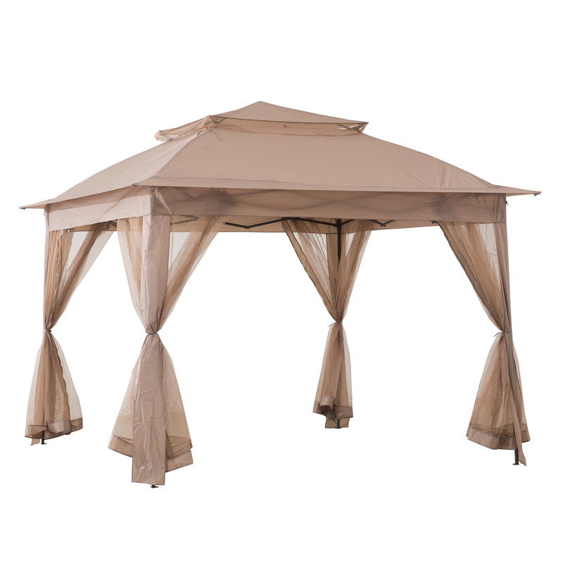 Khaki 11x11 ft. Pop-Up Steel Frame Gazebo with Netting
